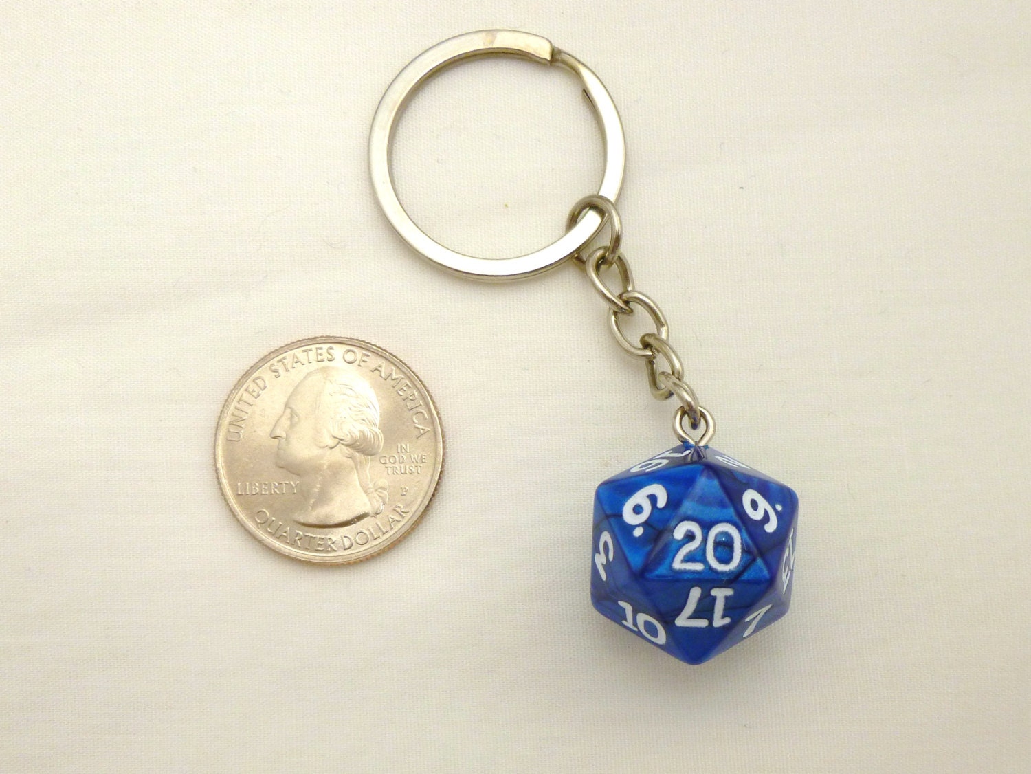 Blue Pearl D20 Dice Keychain
