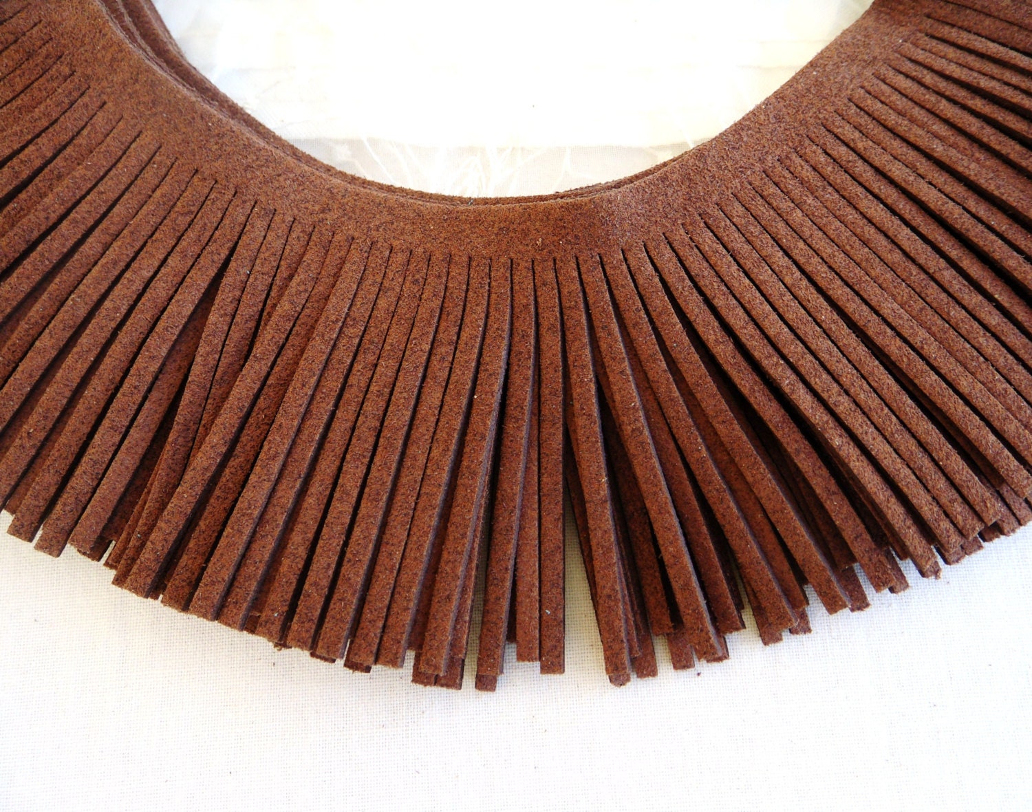Fringe Trim Faux Suede Coffee Brown Flat Suede Piece Fringe