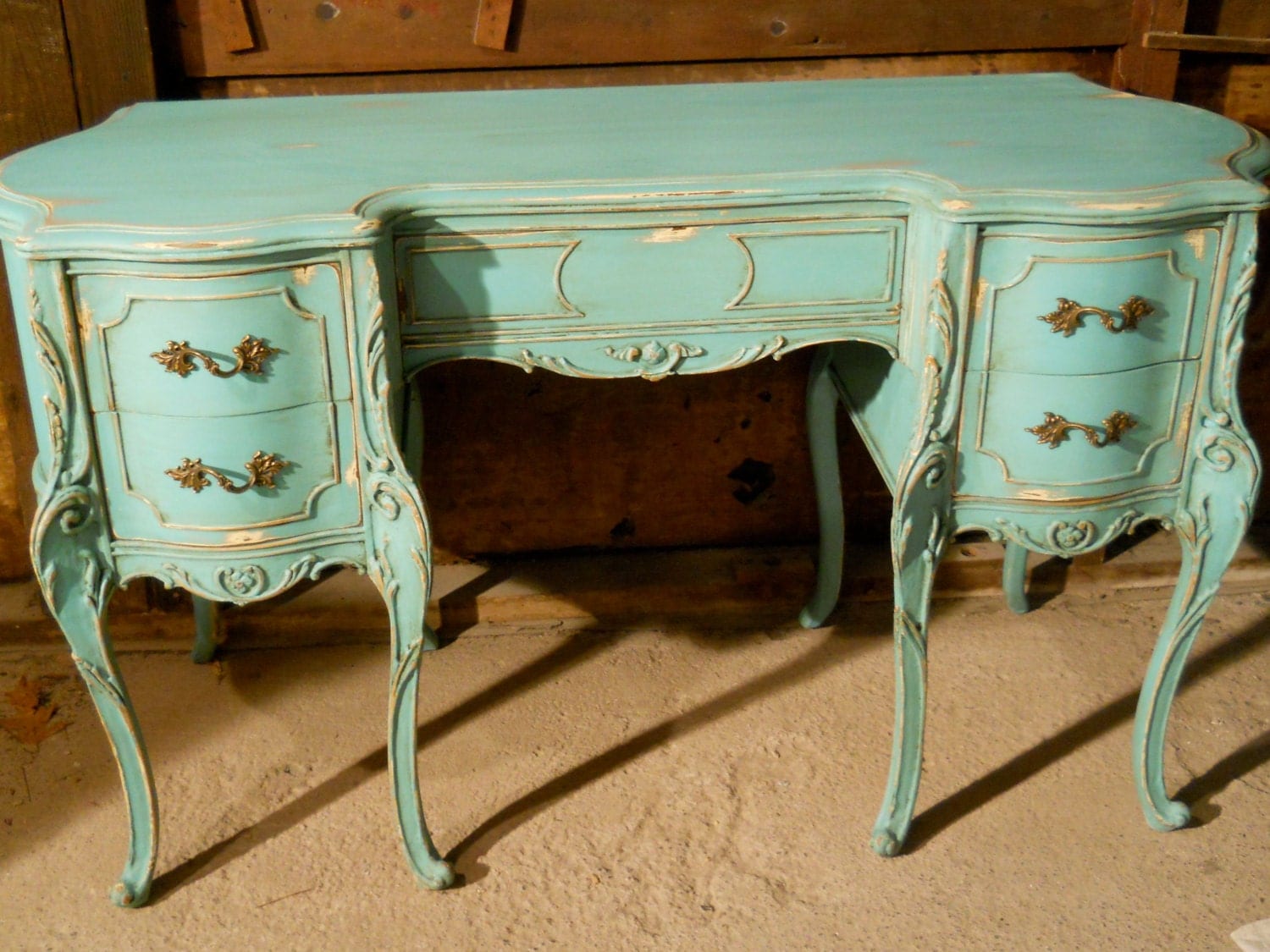 Vintage French Provincial Hand Painted Aqua Desk Reserved