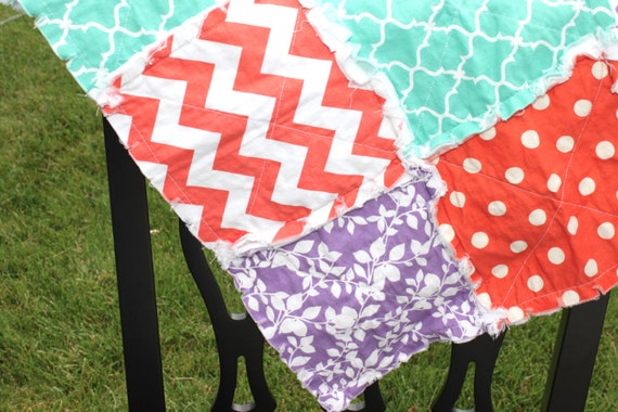 Mini Rag Quilt in Coral, Mint, Purple Il_570xn