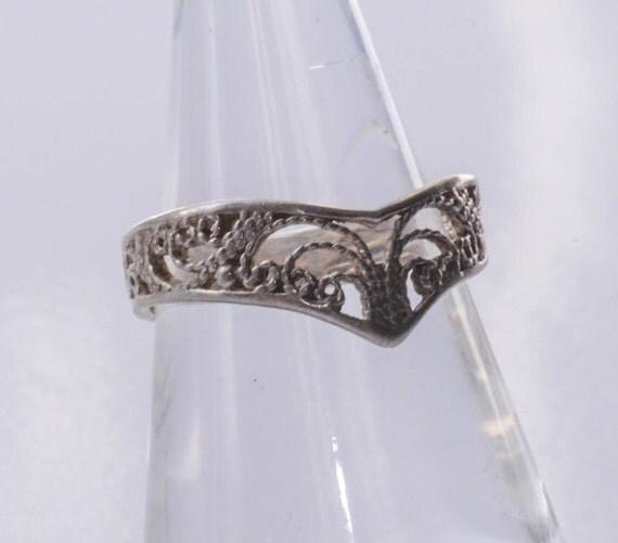 Sterling Silver Filigree Ring Vintage Silver Ring Size 7