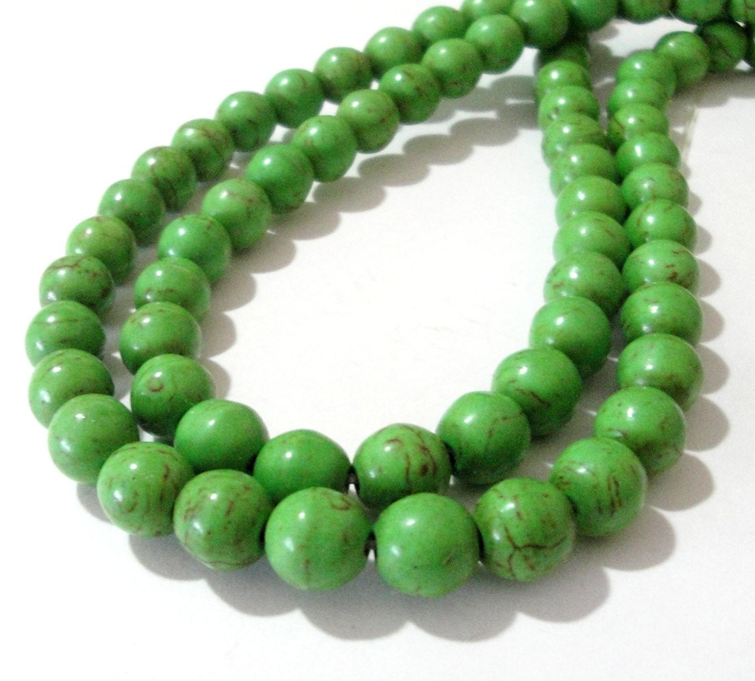 Green Howlite Round Beads Apple Green Turquoise by BijiBijoux