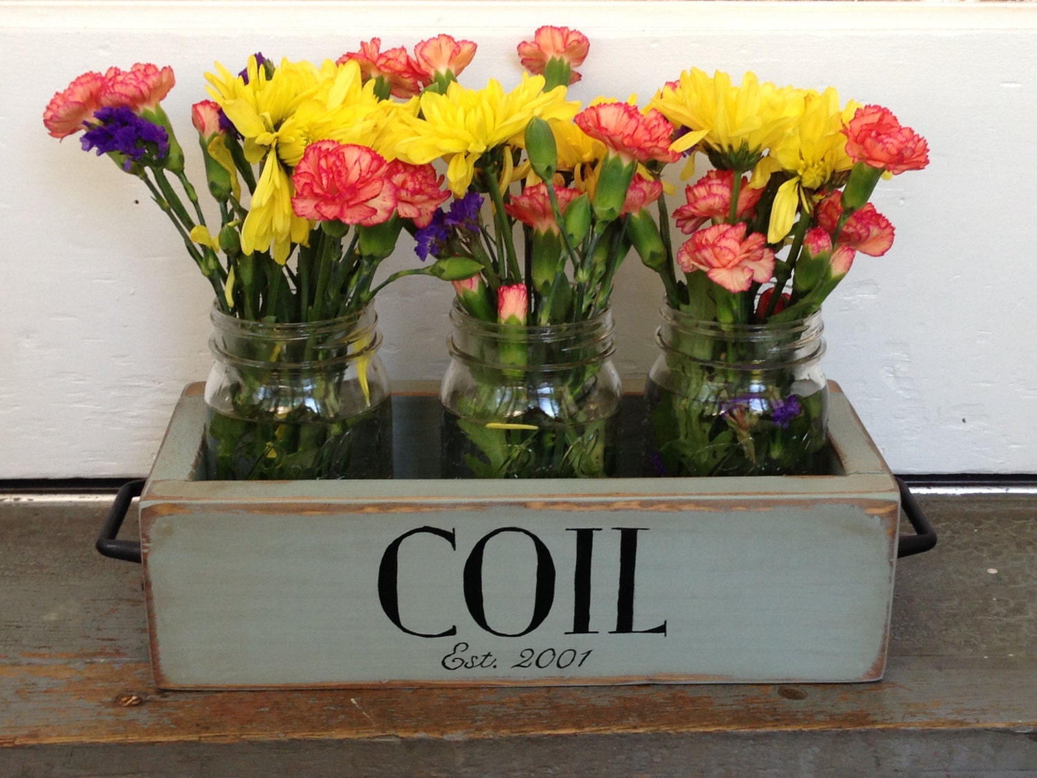 Mason Jar Wood Planter Box Front Entry Wedding or Home