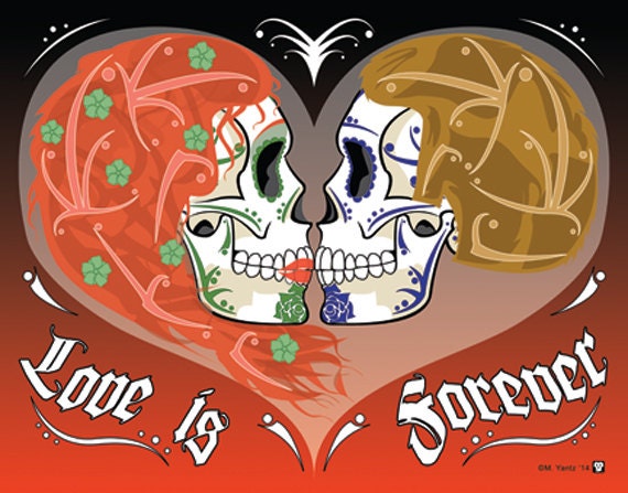 Sugar Skull Couple Love Print 11x14 print