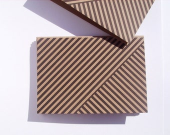 Geometric Note Cards - Modern Black Stripe Stationery, Geometric Thank You Notes, Kraft Paper Note Card Set Black Stripes, Rustic Minimalist
