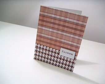 Brown Plaid and Houndstooth One of a Kind Masculine Handmade Stamped Greeting Card - Father