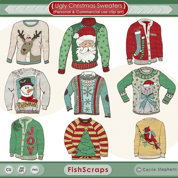 Ugly Sweater Christmas Clip Art, Ugly Sweater ClipArt, Digital ...