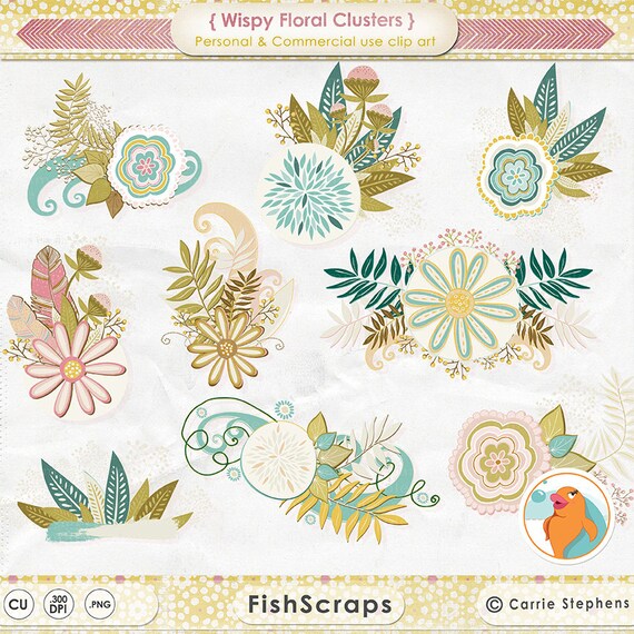 Floral Clip Art Bunches - Foliage & Flower Clusters - Flower ClipArt - Digital Download - Design Resource - Card Making - Vintage - Wispy Il_570xn