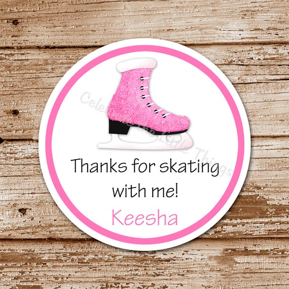 Set of 12 / Ice Skate Favor Tags, Stickers / Personalized / Perfect for Party Favors, Gift Tags / Girl (Pink or Blue) Il_570xn