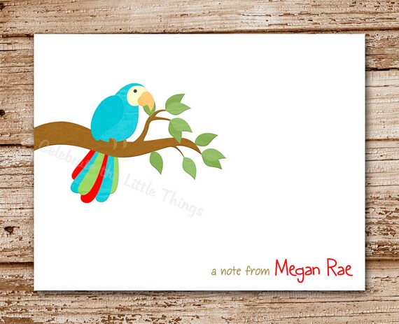 Set of 8 Parrot Note Cards, Notecards | Personalized | Bird, Jungle, Zoo Stationery | Thank You Cards Il_570xn