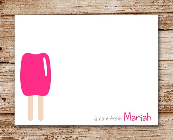Set of 8 Popsicle Note Cards, Notecards | Personalized Stationery | Ice Cream | Color Choices Il_570xn