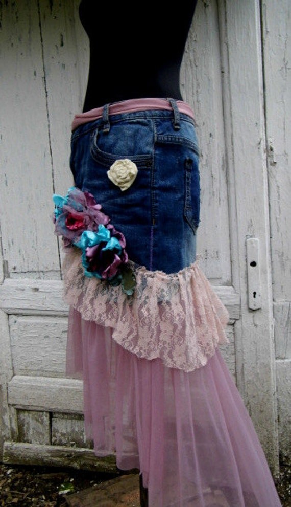 skirtupycled skirt eco chic fairy skirt gypsy denim