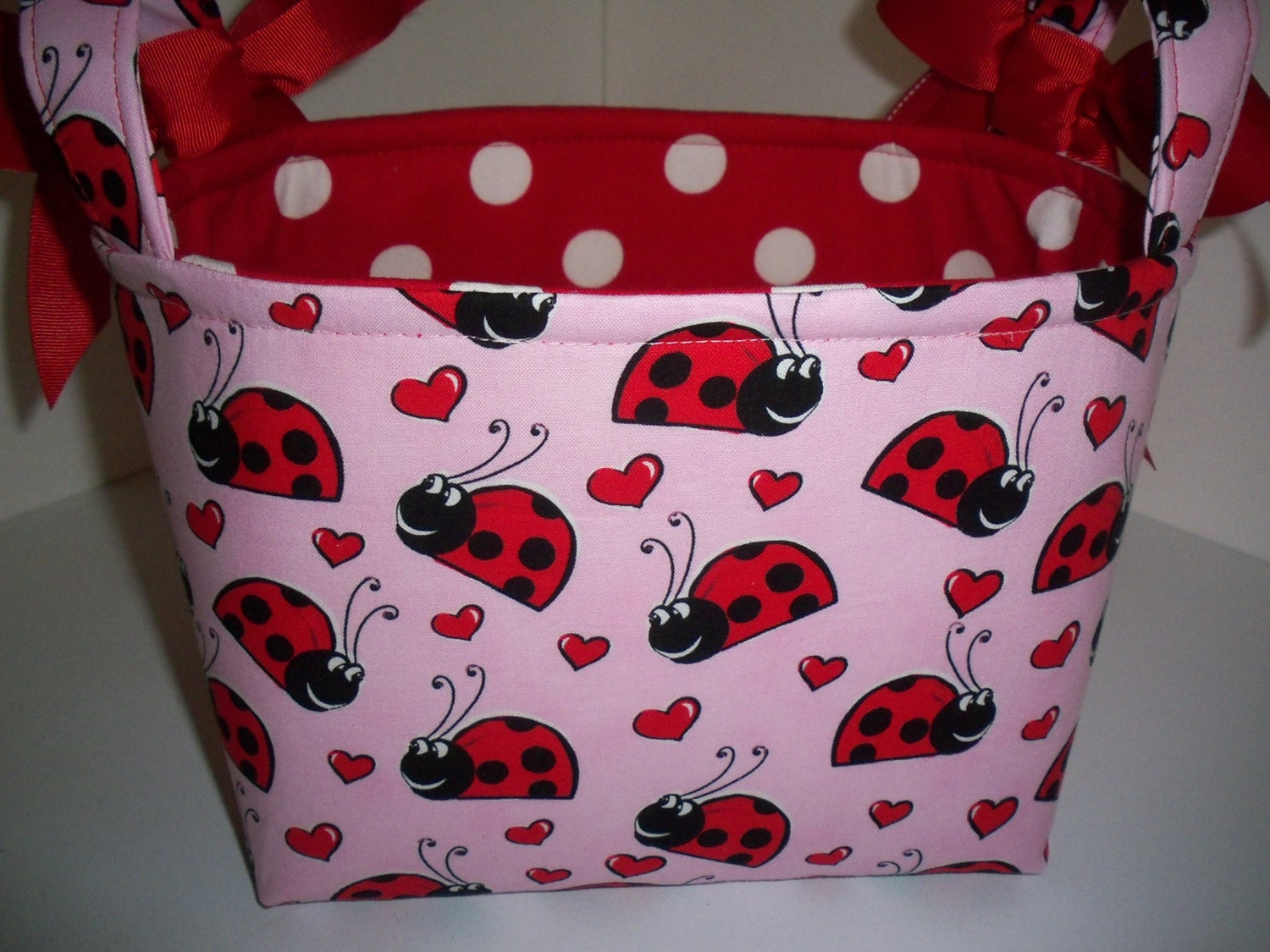 Ladybug Hearts Pink Red Polka Dots Organizer by BridgetsStitches