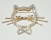 Rhinestone Cat Brooch, Pin