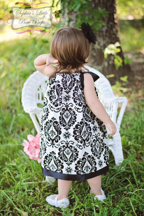 Black and White Damask Pillowcase Dress by Sophialittlebowpeeps