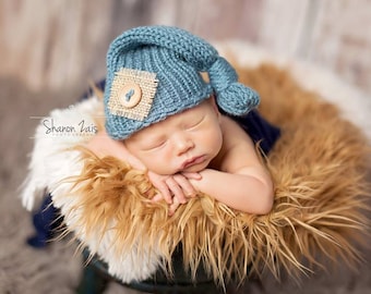 Dusty Blue Burlap Baby Newborn Knit Hat Photography Prop
