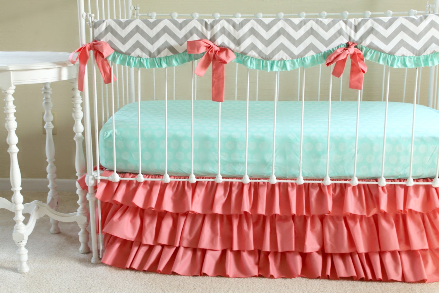 Coral gray nursery  Etsy design, pictures, photos, home design, home decor, and interior decoration Coral And Teal Nursery 1000 x 1500