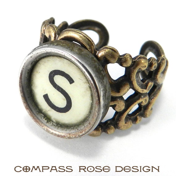 Typewriter Key Ring Letter S Ring Name Ring Custom Initial