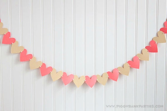 HEART Garland - Coral & Soft Gold : Valentine's Day Bunting // Wedding Decoration // Party Decoration // Bridal Shower // Love // Hearts Il_570xn