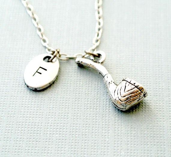 Smoke Pipe Necklace, Tobacco Pipe Necklace,Initial Necklace, Initial
