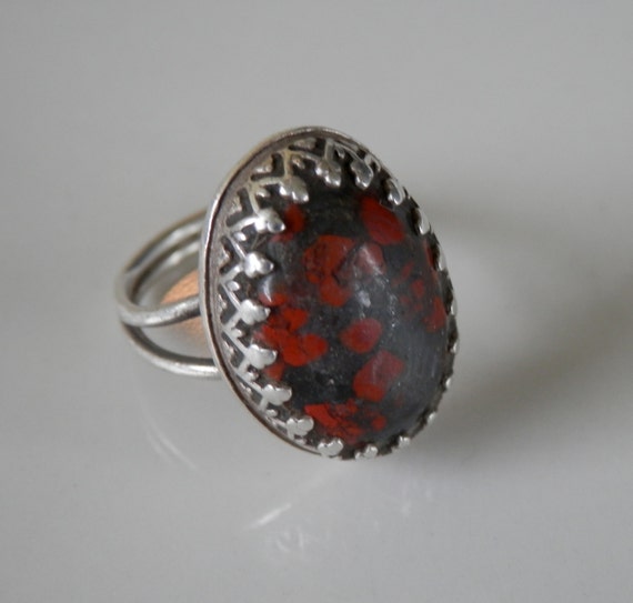 Vintage Navajo Ring Rare Bloodstone Red Sterling Silver Native