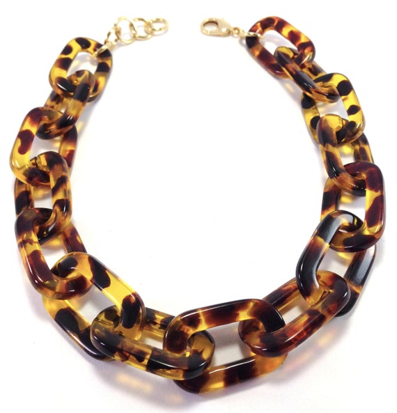 Tortoise Shell Chain Necklace Acrylic Statement by redsister