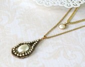 Wedding Jewelry, Lace ,Pearl and Gold Plated Victorian Necklace,Drop Necklace By TalilaDesign NG015