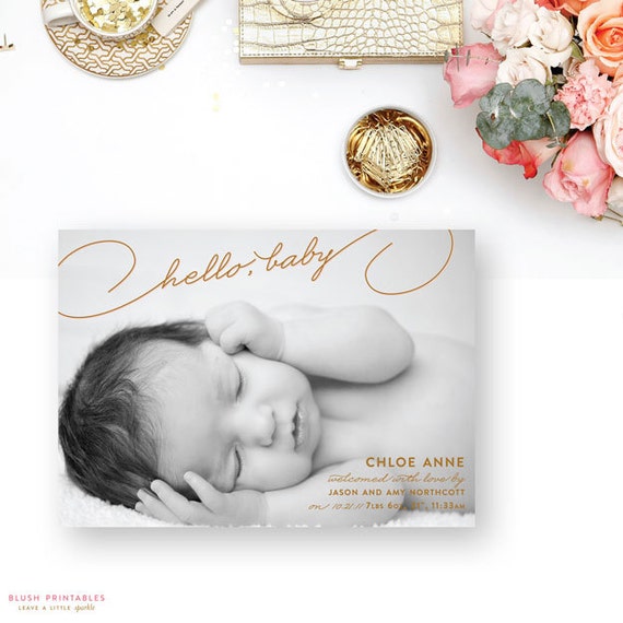 Birth Announcement - New Baby - Printable Design - Custom & Personalized Photo Card - Newborn Photoshoot - 5x7 Il_570xn