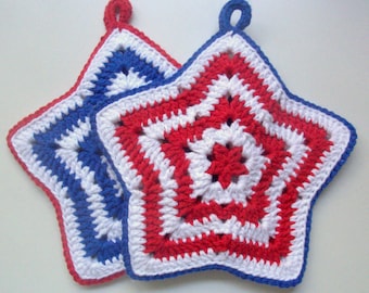 Patriotic Star Pot Holders Red White Blue