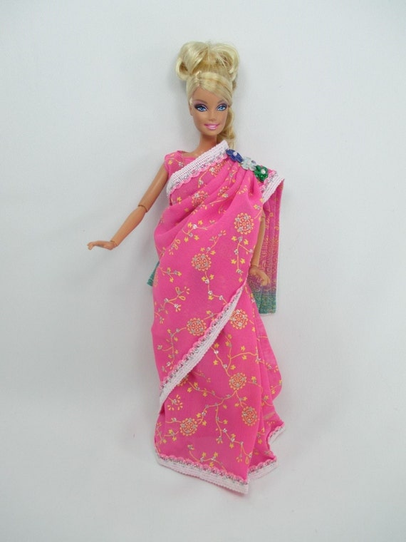 Handcrafted Barbie Outfit Traditional Indian Sari Dress 06