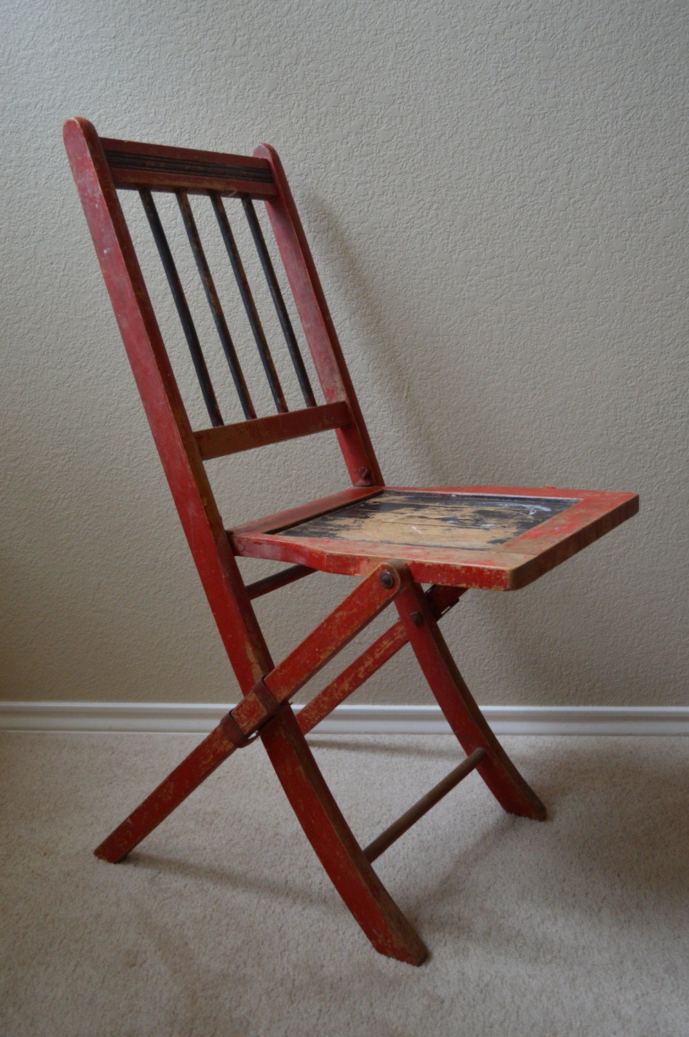 Vintage 1910s - Antique Folding Theater Chair - Solid Wood ...