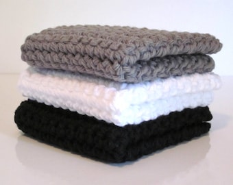 Crochet Dishcloths, Washcloths, Dish Cloth, Wash Cloth, Set of 3