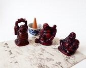 Red Resin Happy Buddhas Tiny Trio - Laughing Buddha Figurines