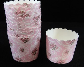 Pink with Roses Print Baking Cups, Candy Cups, Dip Cups, Nut Cups, Weddings, Party Cups, Candy Buffets, Wedding Cupcakes, Qty 12