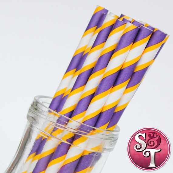 Stripe Purple/Yellow Party Paper Straws - Cake Pop Sticks - Pixie Sticks - Qty 25 Il_570xn