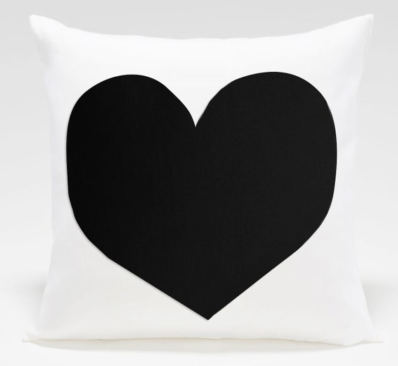 black heart white pillow love heart pillow small by sukanart