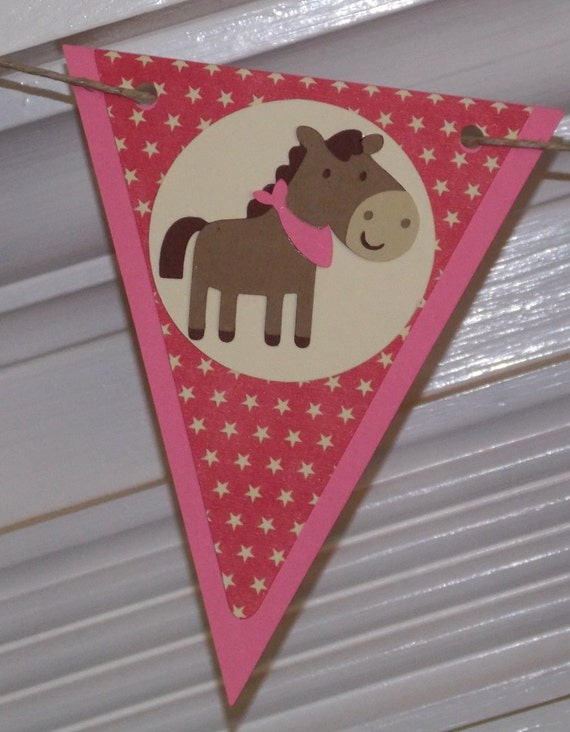Pony Banner Ready To SHiP Cowgirl Happy Birthday Banner pink brown green Il_570xn