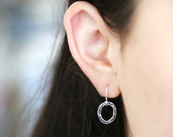 Modern Sterling Silver Oval Dangle Earrings - Simple everyday delicate jewelry