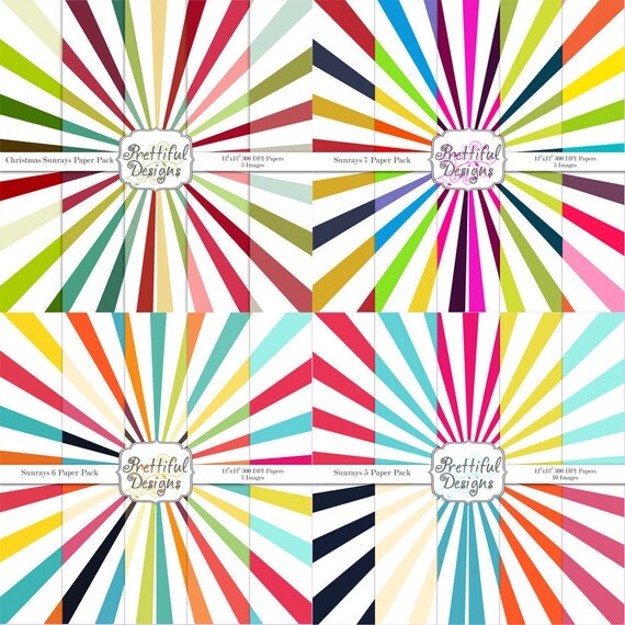 50% OFF SALE Digital Paper pack for Digital Scrapbooking, Photography, Card Making, Commercial Use - Sun Rays (425) (428) (427) (426) Il_570xn