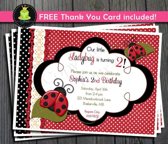 Ladybug Birthday Invitation - FREE Thank You Card included Il_570xn