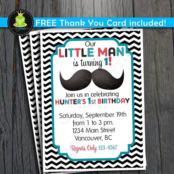 Little Man Birthday Invitation - FREE Thank You Card included Il_570xn