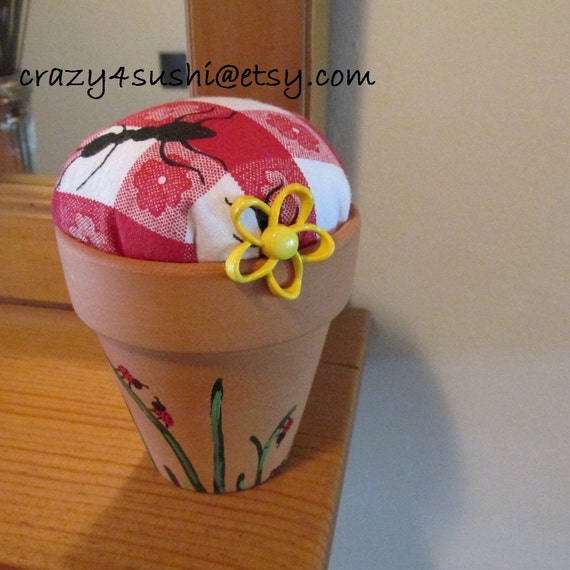 Terra Cotta Flower Pot Pin Cushion by crazy4sushi on Etsy