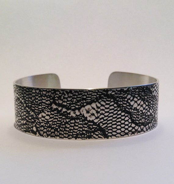 Items similar to Sterling silver handmade lace print cuff bracelet on Etsy