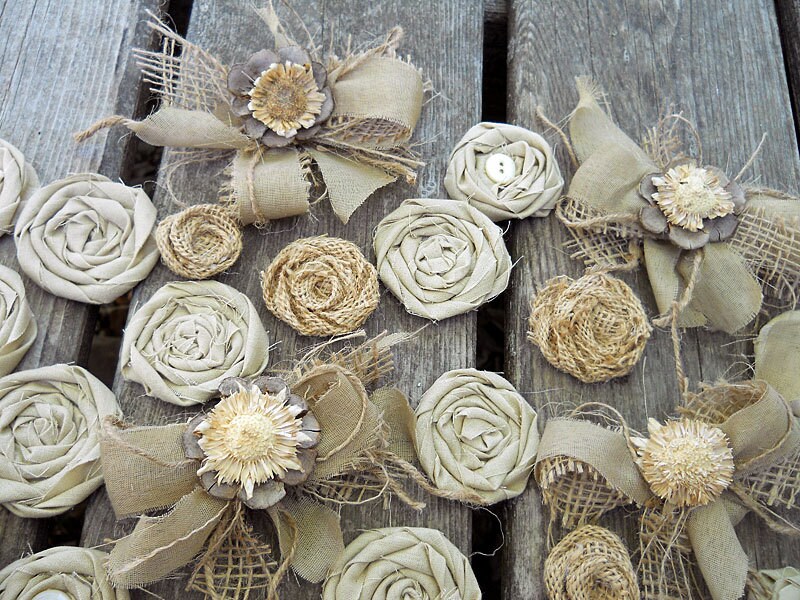 Bulk SALE Lot of 28 Country Burlap & Fabric Flowers for diy