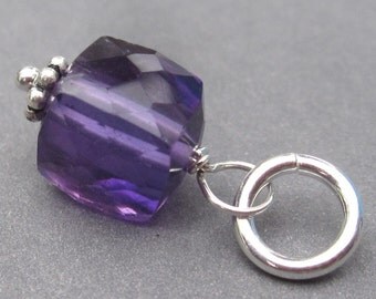 Amethyst Pendant, Amethyst Charm, Gemstone Charm, Birthstone Charm, Sterling Silver Wire Wrapped Dangle, February Birthstone, Stones 7