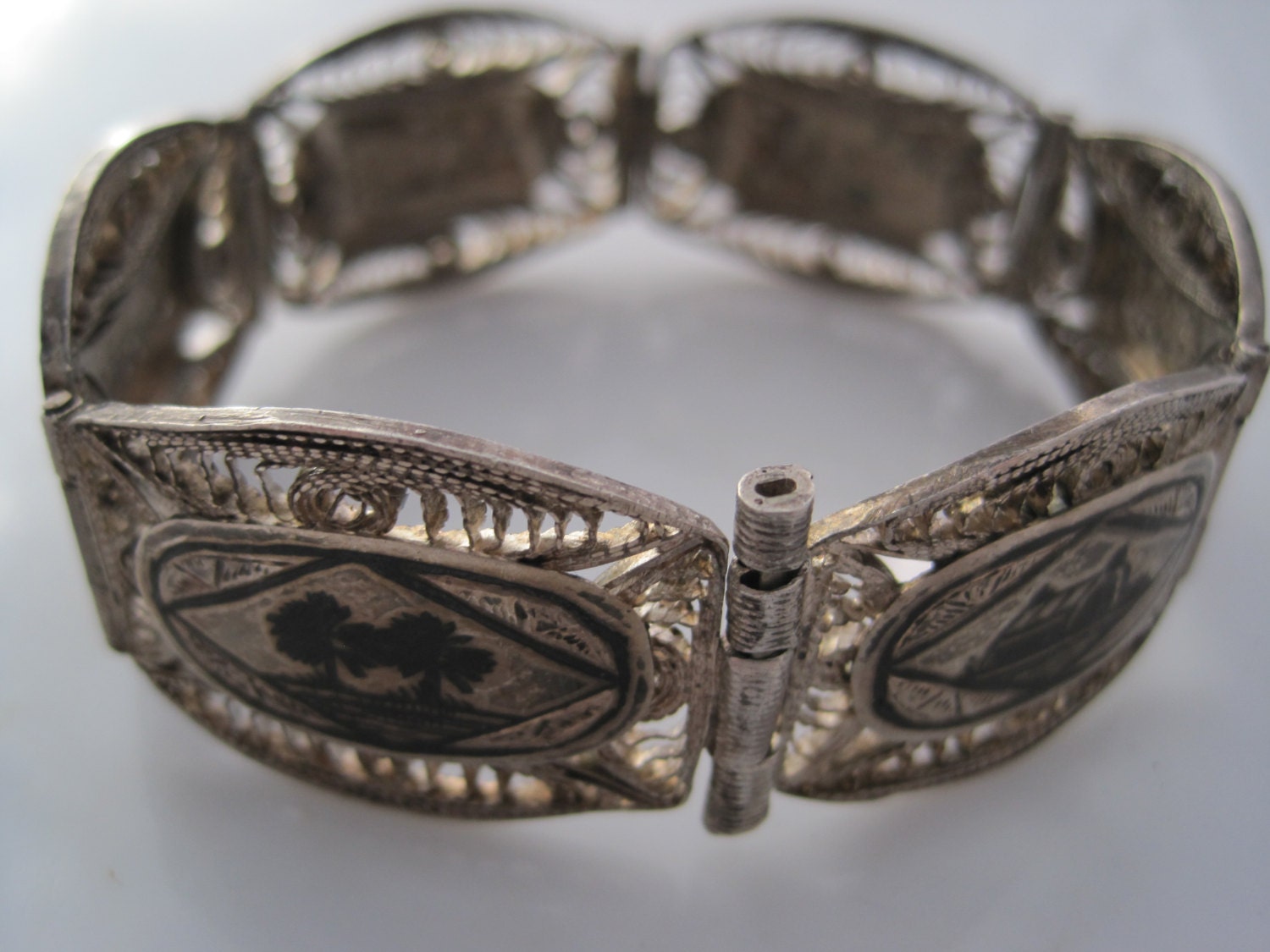 Vintage Niello Bracelet Silver Filigree and Niello Link