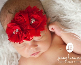 Red Baby Headband, Baby headbands,Christmas headband, Valentines headband, newborn headband, flower headband, baby girl headband. Hair bows