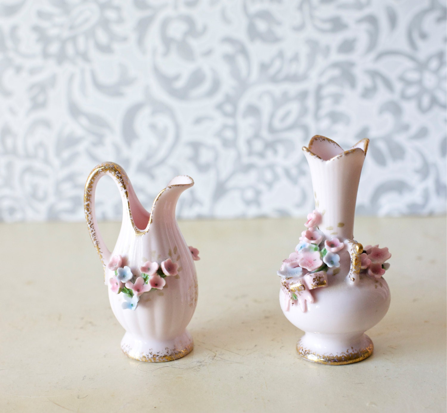 Lefton China Bud Vases Pink Vase Flower Vase Hand Painted