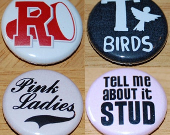 Grease Button Badge Set 25mm / 1 inch Fancy Dress T-Birds Pink Ladies