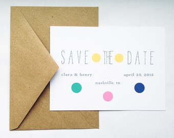 Wedding Save the Date in White/Recycled Kraft -- The Polka -- Customizable Set -- CHOOSE YOUR QUANTITY